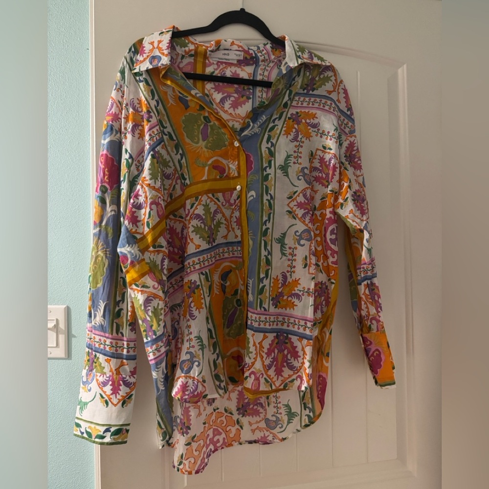 Mango Colorful Printed Button-Up Blouse